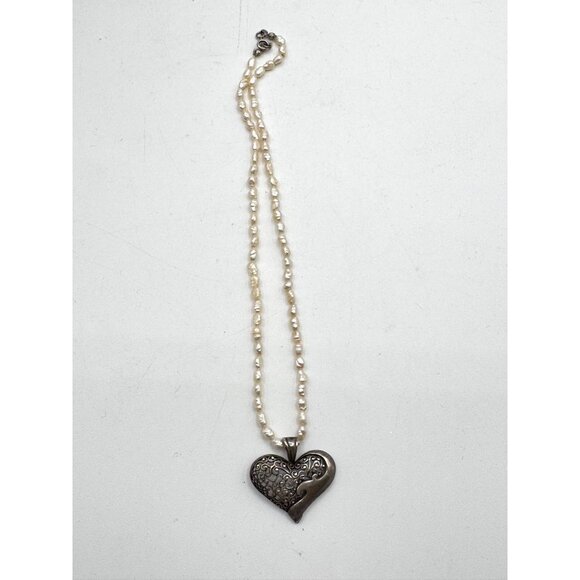 Vintage Sterling Silver 925 Filigree Heart Pendant With Small Fresh Water Pearls - Picture 3 of 6
